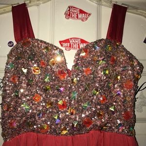 Coral/gold high low dress